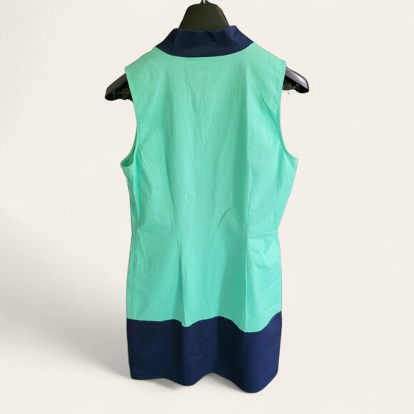 Sail To Sable Colorblock Sleeveless V Neck Shift Dress Navy Blue Seafoam Women M - Picture 2 of 6